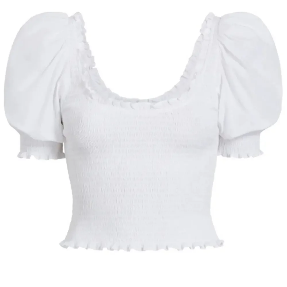 NWT Hill House The Aiko Smocked Cropped  Cotton Nap Top in White size XXL